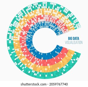 Vector technology background. Big data visualization. Abstract stream information with circles array and binary code. Information analytics concept. Filtering machine algorithms. Sorting data.