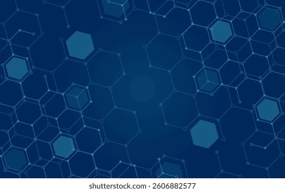 Vector technology banner design, blue background with hexagon pattern