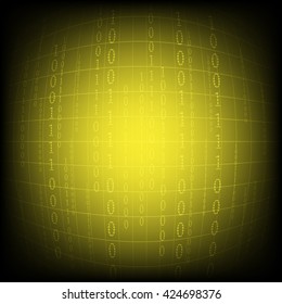 Vector technology binary code with grid on yellow background