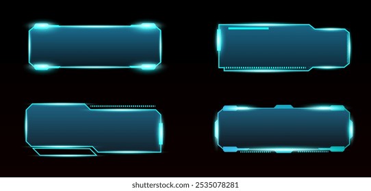 Caixa de tecnologia de vetor, faixa de título de texto explicativo futurista e caixas de quadros digitais. Tela HUD ou azul do livro de texto