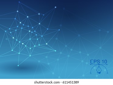 Vector technology business background from blue polygons with dots.