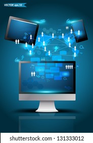 Vector technology business, Modern design template creative concept network process diagram on computer screen, Tablet PC, Mobile phones