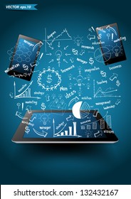Vector technology business, with Business success concept idea drawing on computer tablet PC With mobile phones.
