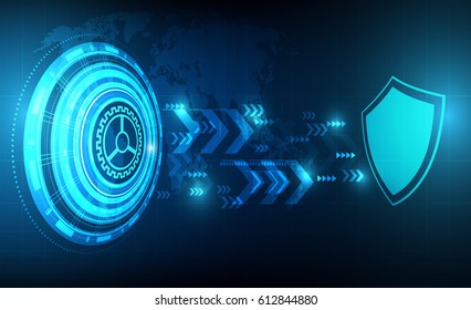 Vector technology circle with security design and word map,protection concept.