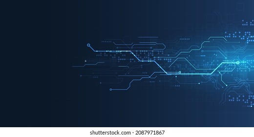 Vector technology circuit board design on dark blue color background .