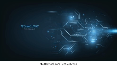 Vector technology circuit lines on a dark blue background.High-tech circuit board connection system.Vector abstract technology on blue background. 