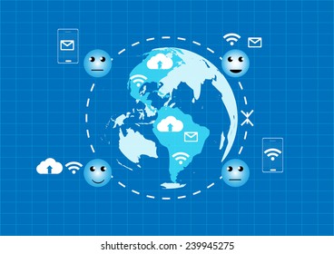 Vector technology communication on blue background
