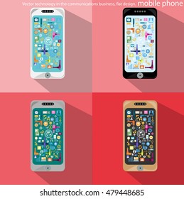 Vector technology in the communications business with Icons, mobile phone the flat design.