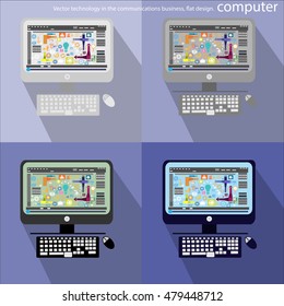Vector technology in the communications business  with Icons, computer, the flat design.