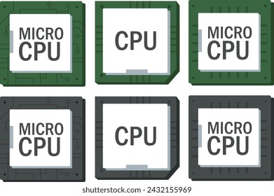 Vector technology computer chip icon. Illustration of a processor in a flat style. Text: CPU