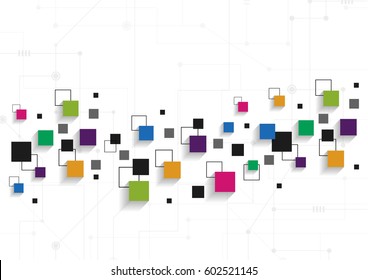 Vector technology concept. Connected Lines and Squares Colorful