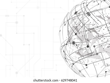 Vector technology concept. Connected Lines and dots. World map point, line, composition.