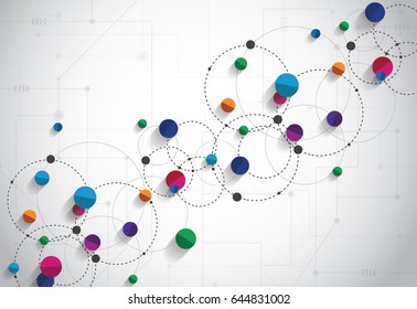 Vector technology concept. Connected Lines and dots colorful background. Network sign