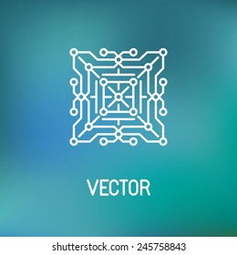 Vector technology concept in outline style - line icon and logo