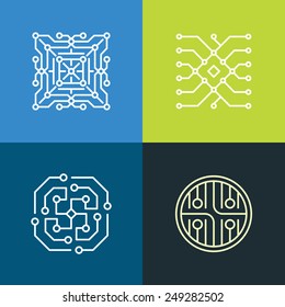 Vector technology concepts in outline style - line icons and logos