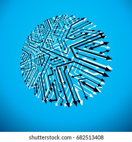 Vector technology cpu design with circular microprocessor scheme. Computer circuit board with arrows, digital element.