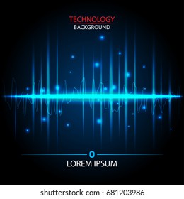vector technology design sound wave blue color on the dark background