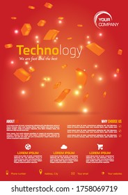 Vector technology flyer, corporate business, annual report, brochure design with 3D elements in red color
