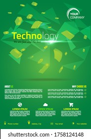 Flyer für Vektortechnik, Firmenkundengeschäft, Geschäftsbericht, Broschürendesign mit 3D-Elementen in grüner Farbe