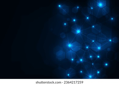 Vector technology futuristic hexagones low polygon geometric. Hi- tech blue bacground.