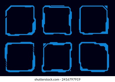 Tecnología vectorial conjunto futurista de forma cuadrada de alta tecnología elemento de marco. Diseño cuadrado de forma HUD focalizado en ciencia ficción.