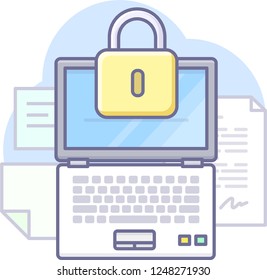 Vector technology graphics for background, banner, mockup, app, website, design, interface. Graphics element includes laptop, computer, mobile, cloud, document, mouse, people, code and keyboard.