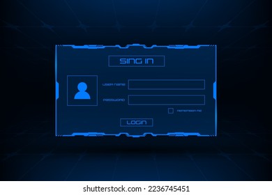 Vector technology hud ui user interface. Username and password menu template.