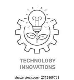 Vector technology innovations concept in line style. Light bulb is growing and wheel gear. Innovation in technologies idea concept. Technology innovations. Editable Stroke. EPS 10