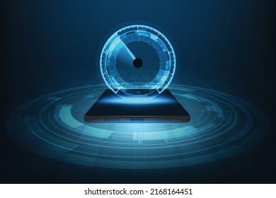 Vector technology internet speed test smartphone interface template. Mobile internet booster screen.
