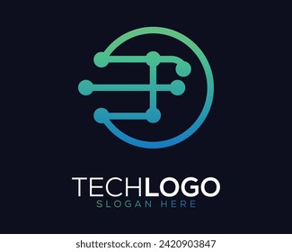 Vector Technology Letter F Logo Design Gradient Color