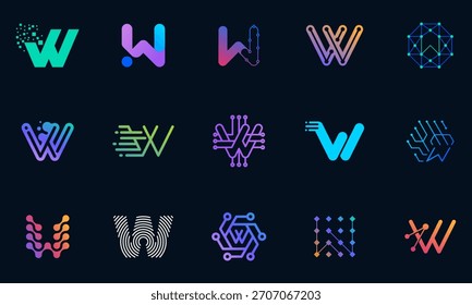 Letra de diseño de logotipo de tecnología de Vector W Plantilla