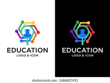 Icono del logotipo de la tecnología del Vector de la gente con el circuito de la tecnología del hexágono