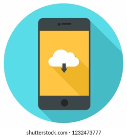 Vector technology mobile phone icon. Black Smartphone illustration in flat style. On the screen is a digital data cloud.