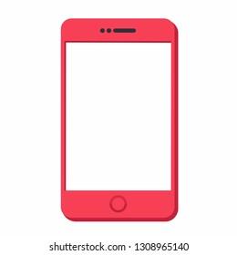 Vector technology mobile phone icon. The smartphone is red. Illustration of smartphone in flat minimalism style.