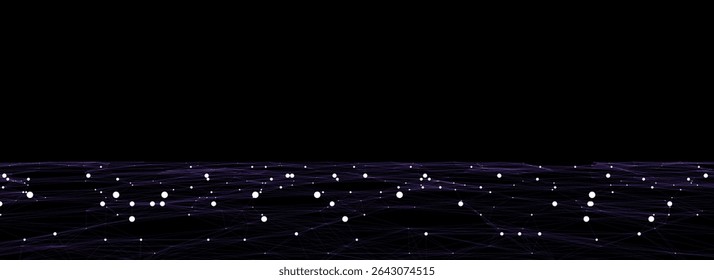 Vector technology purple perspective grid in infinity. Abstract digital wireframe floor with lines. Dark wave in digital background. Flooring illustration. Analysis a network connection.