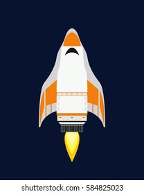 Vector technology ship rocket cartoon design for startup innovation product and cosmos fantasy space launch graphic exploration.