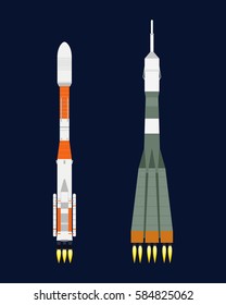 Vector technology ship rocket cartoon design for startup innovation product and cosmos fantasy space launch graphic exploration.