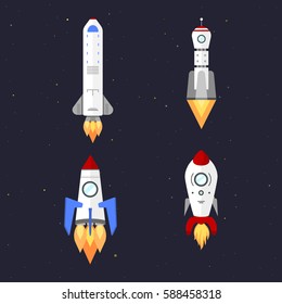 Vector technology ship rocket cartoon design.