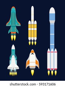 Vector technology ship rocket cartoon design for startup innovation product and cosmos fantasy space launch graphic exploration.