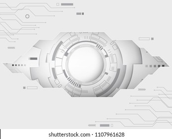 Vector technology, white grey digital communication with circuit concept. Illustration hi-tech, blank space for text and content, business and computer presentation, paper art style