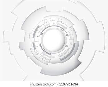 Vector technology, white grey digital communication with circuit concept. Illustration hi-tech, blank space for text and content, business and computer presentation, paper art style