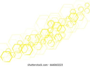 Vector technology yellow hexagonal in shape that overlap on white background.