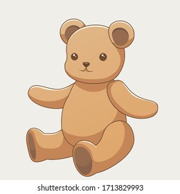 Vector teddy bear. Cartoon stuffed sitting bear toy illustration isolated.