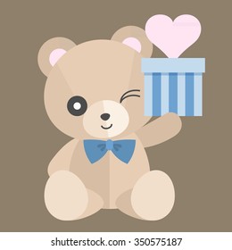 Vector teddy bear with gift, set 1