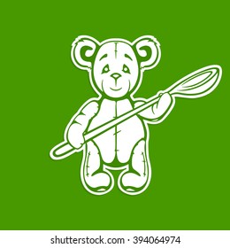 Vector teddy bear Icon Art,plush toy holding a spoon, flat design.