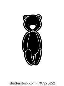 Vector teddy bear icon. Gloomy sad plush toy isolated on white 