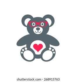 Vector teddy bear icon with heart and glasses