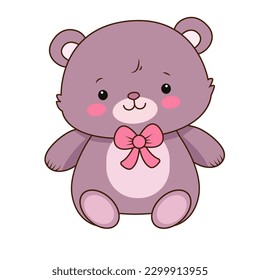 Vector teddy bear with pink cheeks icon. Vector little bear with a pink bow icon