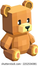 Vector teddy bear sitting in a low poly isometric 3d style