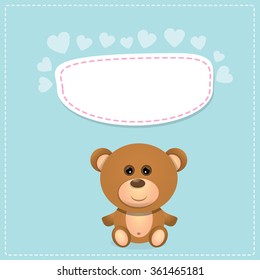 vector Teddy bear with speech bubble for text. funny kids background or greeting card template
